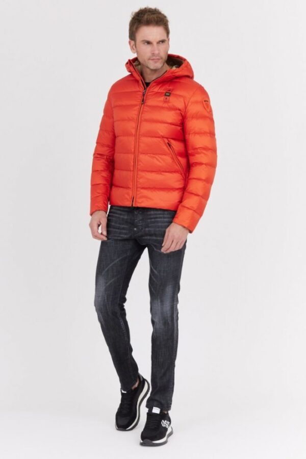 BLAUER Pomarańczowa męska puchowa kurtka Sergio z kapturem