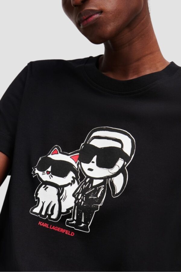 KARL LAGERFELD Czarny damski t-shirt Ikon Sketch Duo