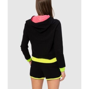08e927758eee7e4a52c0c01afc00b639682cc585 MOSCHINO Czarna bluza damska z kapturem i neonowym logo