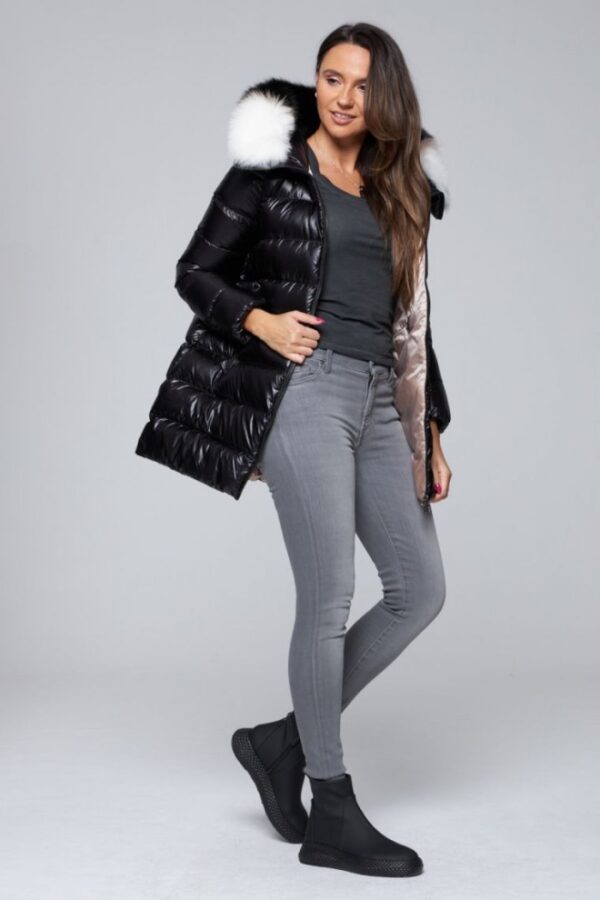 09f312aa67da405d963b3507414bd228129e2808 HETREGO Czarna damska długa kurtka puchowa Gygiea z lisem, Rozmiar 38 EU - 42 IT