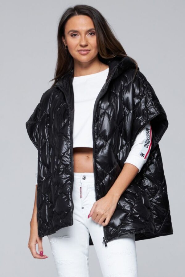 HETREGO Czarny damski puchowy bezrękawnik Ginger z kapturem