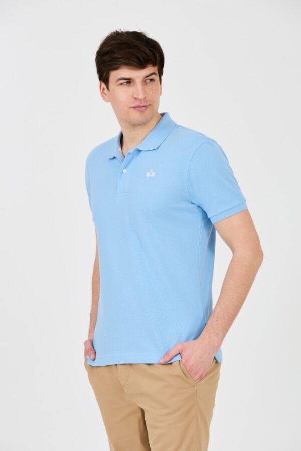 LA MARTINA Błękitne męskie polo z małym logo