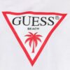 GUESS Biały krótki t-shirt damski bawełniany z surowym wykończeniem boxy fit