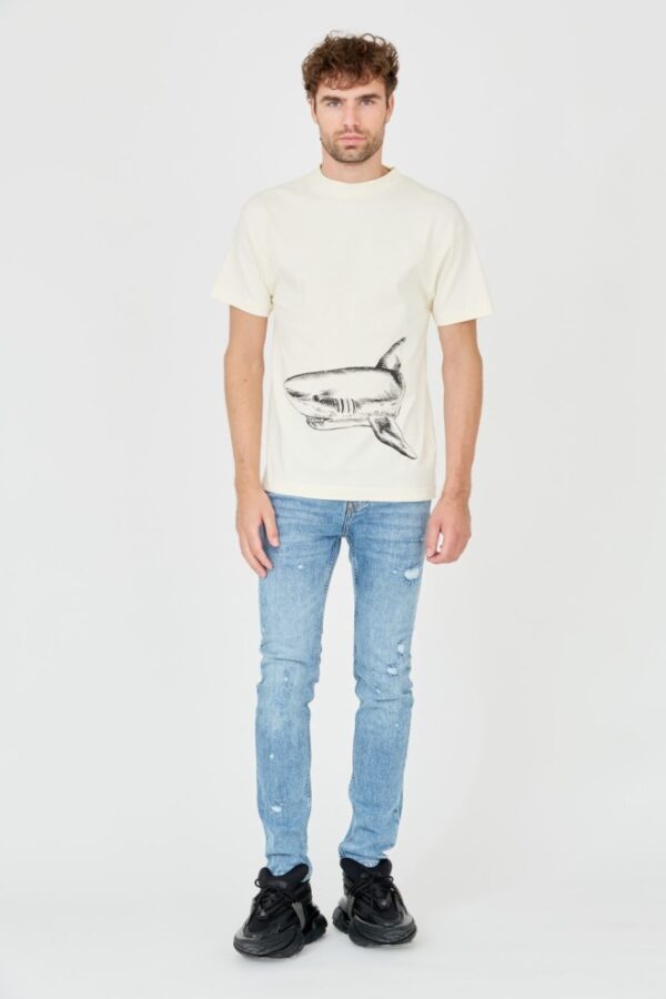 PALM ANGELS Beżowy męski t-shirt Broken Shark