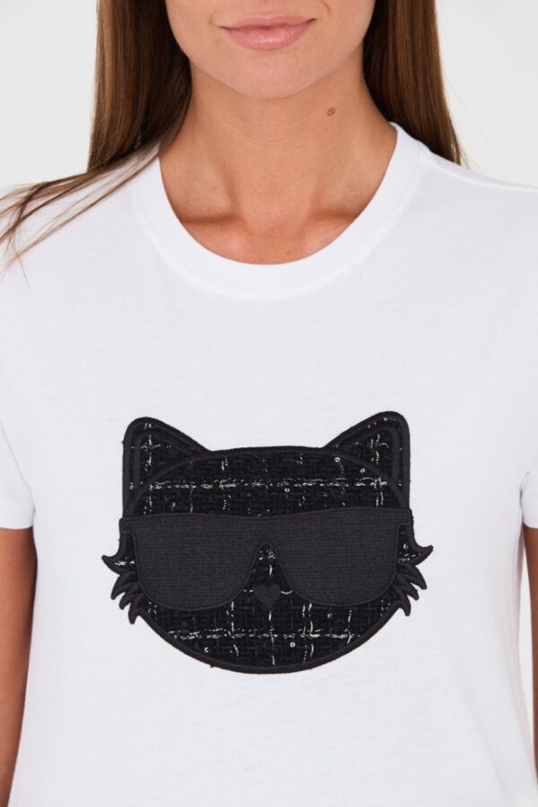 KARL LAGERFELD Biały damski t-shirt Boucle Choupette