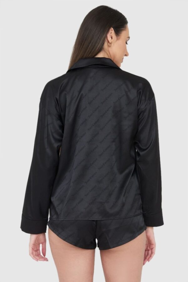 JUICY COUTURE Czarna satynowa damska koszula piżamowa w logo