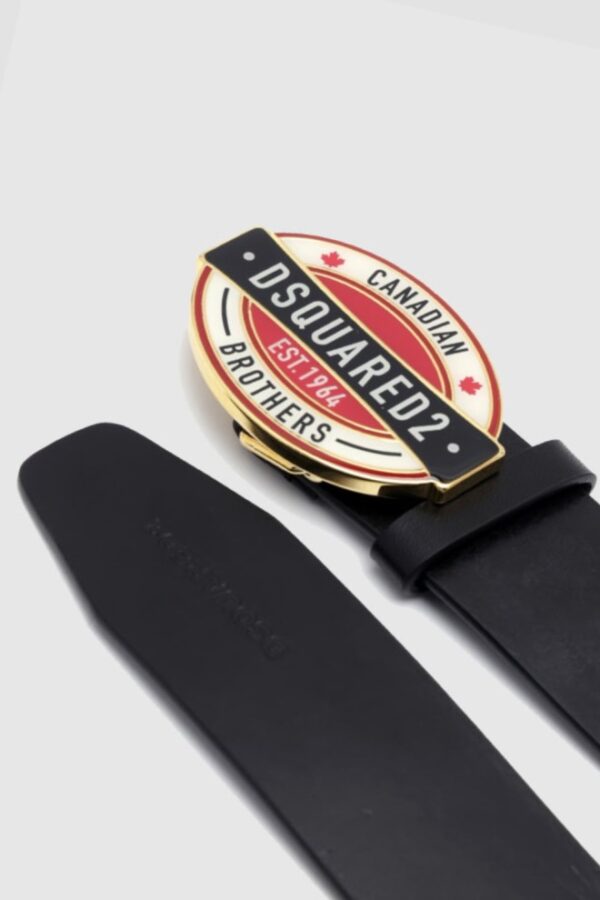 DSQUARED2 Czarny pasek męski ze skóry z owalną klamrą, Rozmiar 85