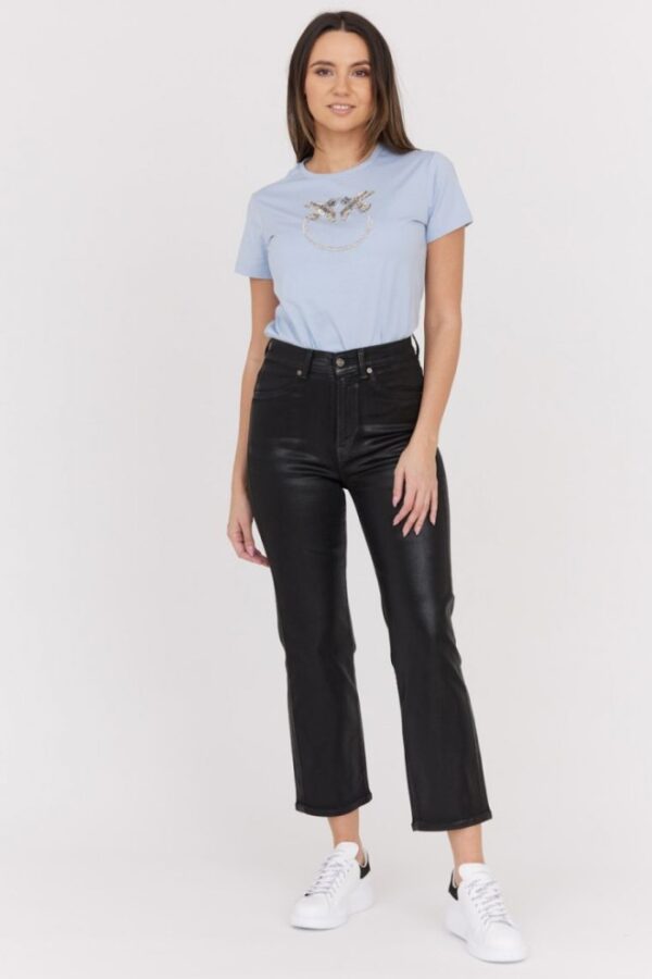 7 FOR ALL MANKIND Czarne błyszczące spodnie damskie Logan Stovepipe Supshicoa