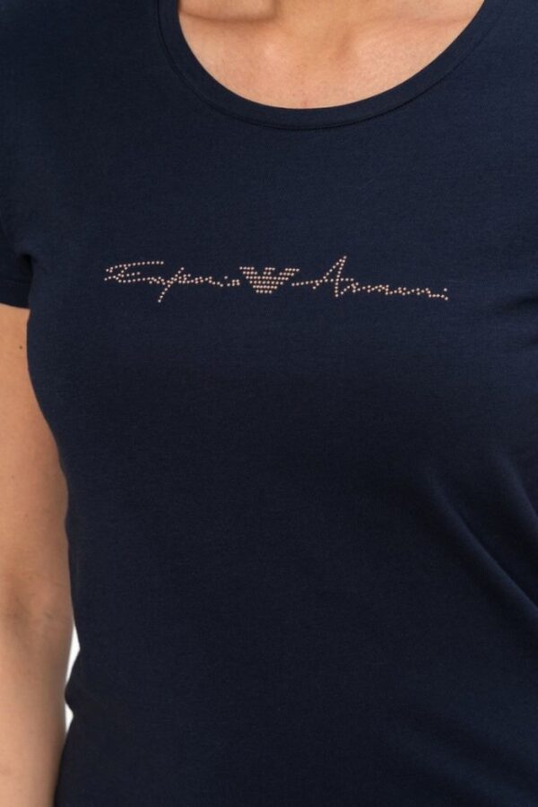 EMPORIO ARMANI Granatowy t-shirt damski z kryształkami