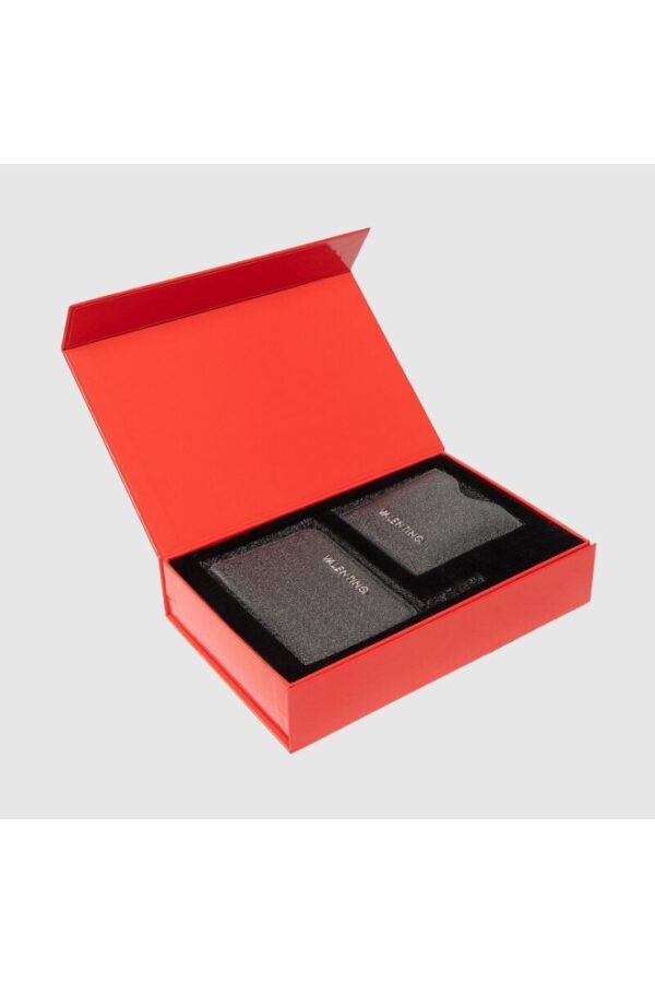 VALENTINO Zestaw ciemnosrebrny portfel damski z lusterkie