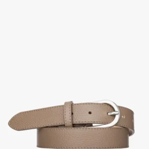 Beżowy pasek damski ze srebrną klamrą