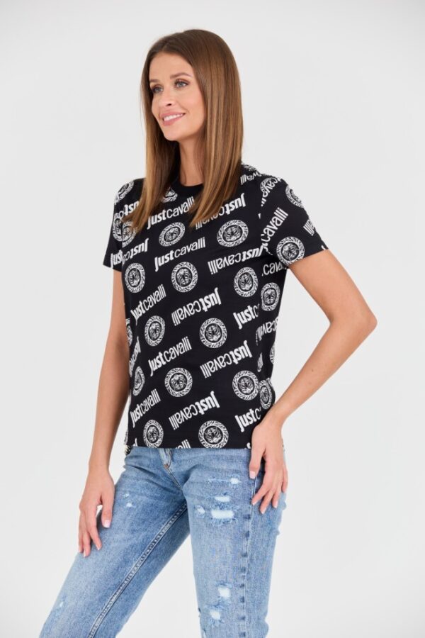 JUST CAVALLI Czarny damski t-shirt R Logo Tigre