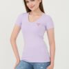 GUESS Lawendowy damski t-shirt Mini Triangle Tee