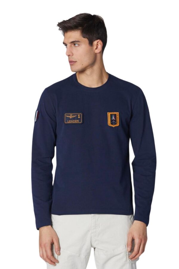 AERONAUTICA MILITARE Granatowy męski longsleeve With Patches