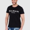 BALMAIN Czarny t-shirt męski ze srebrnym logo