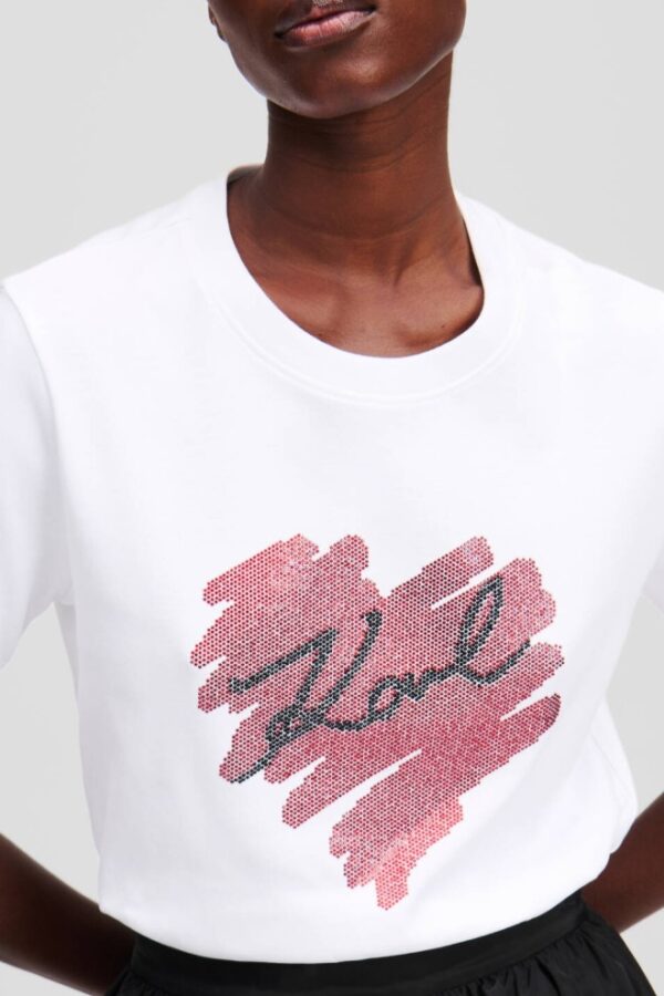 KARL LAGERFELD Biały damski t-shirt z cyrkoniami Hearts RS