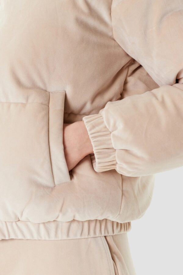 GUESS Beżowa zamszowa damska kurtka Couture Puffer