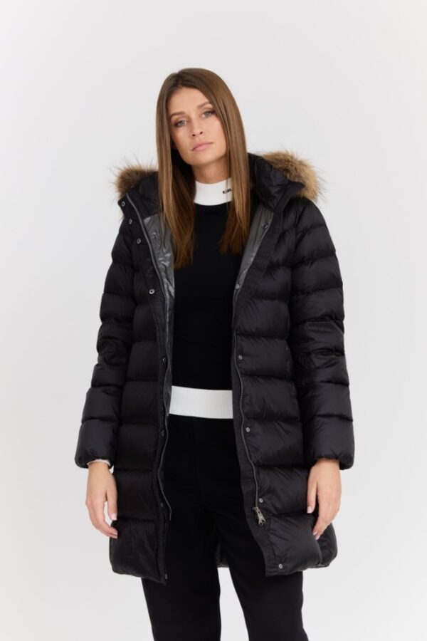 156d52b1b0532086b40fd4c7e9d778d1b7465500 HETREGO Czarna damska kurtka puchowa Leonie Quilted Woman Jacket With Detached Hood, Rozmiar 40 EU - 44 IT