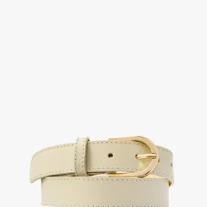 Kremowy pasek damski ze złotą klamrą