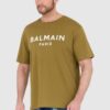 BALMAIN Zielony t-shirt męski z drukowanym białym logo