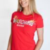 MOSCHINO T-shirt damski czerwony z nadrukiem logo i misia