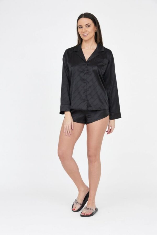 JUICY COUTURE Czarna satynowa damska koszula piżamowa w logo