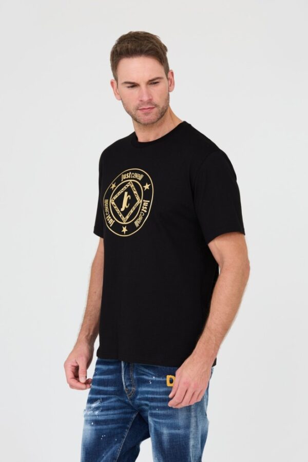 JUST CAVALLI Czarny męski t-shirt Fiche Gold