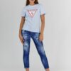 GUESS Błękitny t-shirt damski z vintage logo