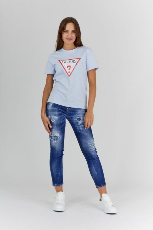 GUESS Błękitny t-shirt damski z vintage logo