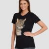 GUESS Czarny damski T-shirt Leopard Jewel Easy Tee