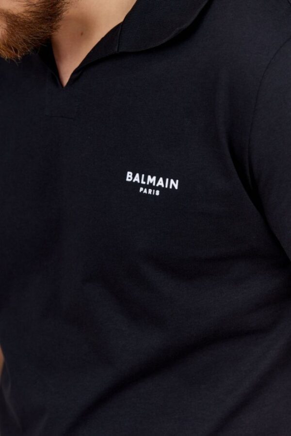 BALMAIN Czarna męska koszulka polo z aksamitnym logo