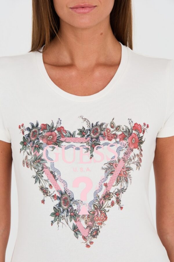 GUESS Biały damski t-shirt bawełniany z logo
