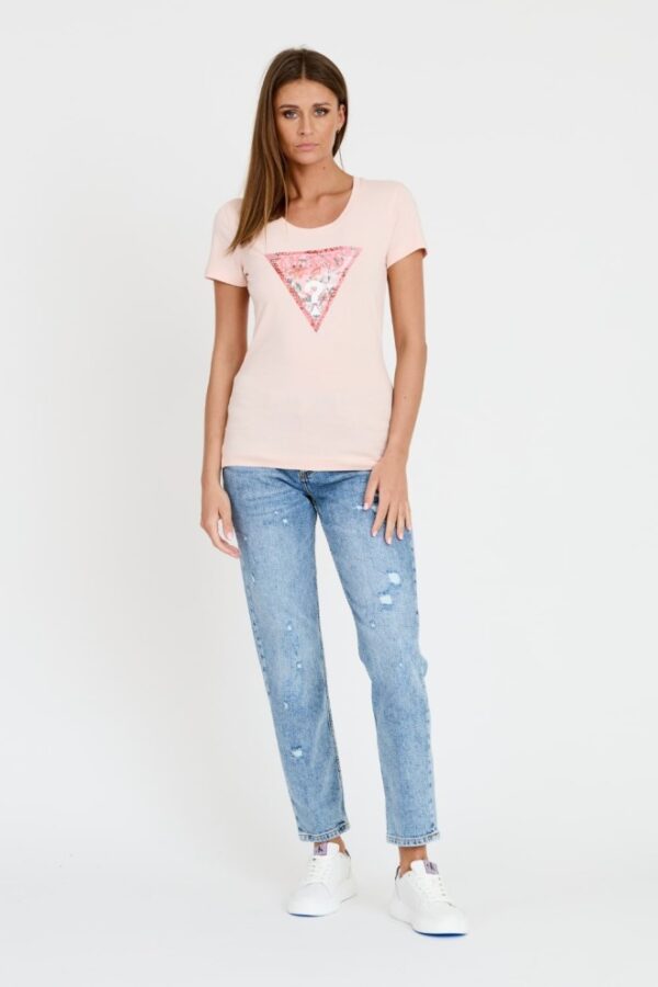 GUESS Różowy damski t-shirt Satin Triangle Tee
