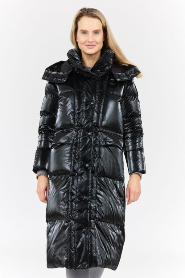 BLAUER Czarny puchowy płaszcz damski naomi z odpinanym kapturem