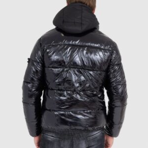 INVICTA Czarna męska błyszcząca kurtka puchowa z kapturem