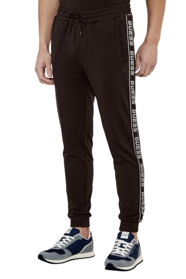 GUESS Brązowe męskie spodnie dresowe z lampasami New Arlo