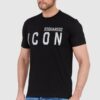 DSQUARED2 Czarny t-shirt męski ze srebrnym błyszczącym logo icon