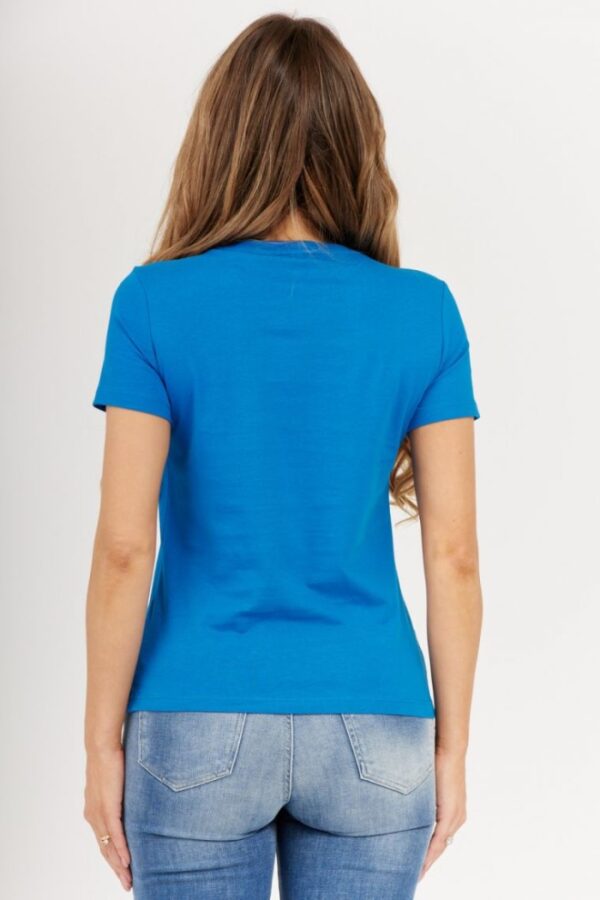 GUESS Niebieski t-shirt damski z dużym trójkątnym logo