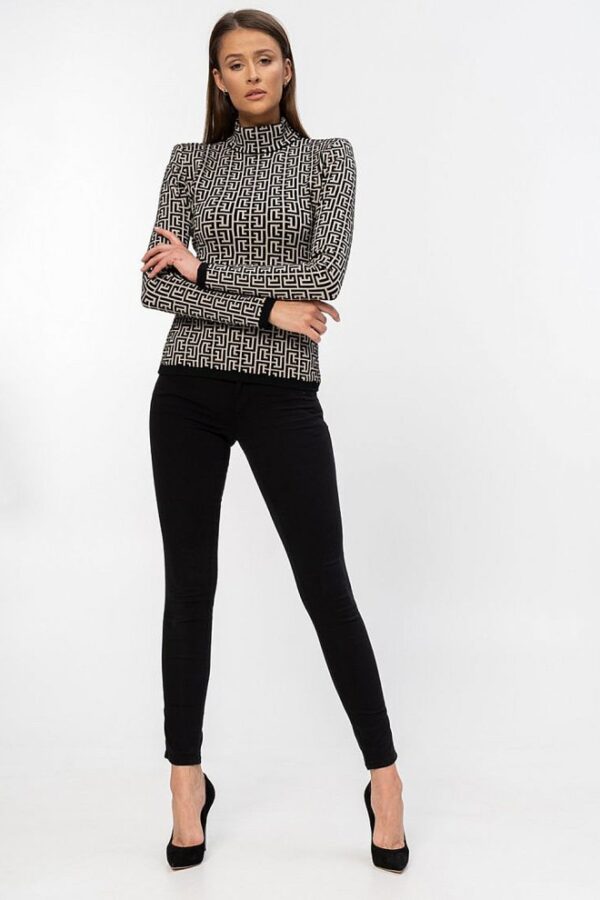 BALMAIN Damska bluzka z golfem w czarny monogram