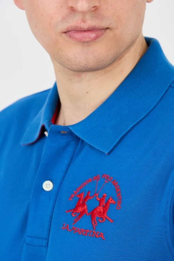 LA MARTINA Niebieskie męskie polo z dużym logo
