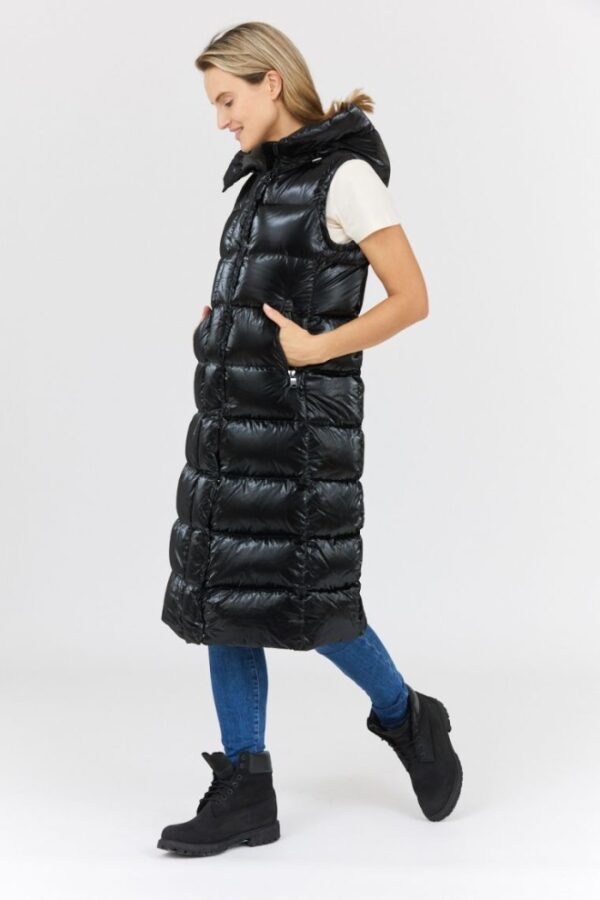 HETREGO Czarny damski błyszczący płaszcz puchowy z odpinanymi rękawami Summer, Rozmiar 36 EU - 40 IT