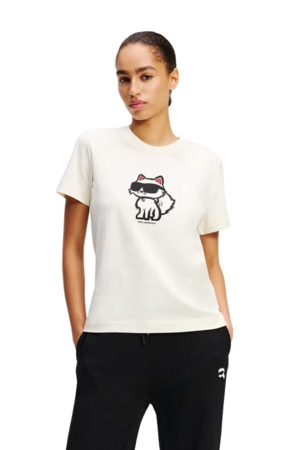 KARL LAGERFELD Beżowy damski t-shirt Ikon Sketch Choupette