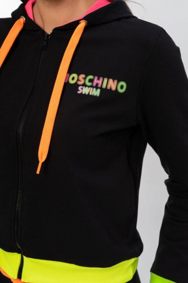 MOSCHINO Czarna bluza damska z kapturem i neonowym logo