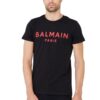 BALMAIN Czarny męski T-shirt z czerwonym logo