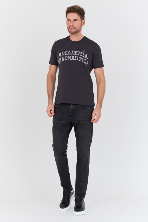 AERONAUTICA MILITARE Grafitowy bawełniany męski t-shirt M.C