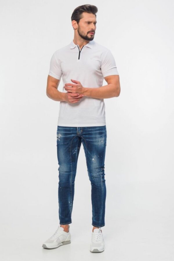 EMPORIO ARMANI Biała męska koszulka polo na zamek