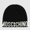 MOSCHINO Czarna czapka damska z białym logo