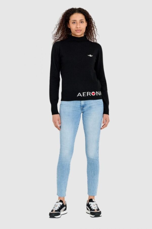 AERONAUTICA MILITARE Czarny sweter damski z domieszką kaszmiru