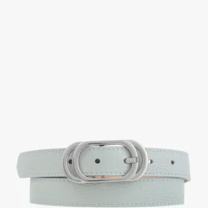 Błękitny pasek damski ze srebrną klamrą