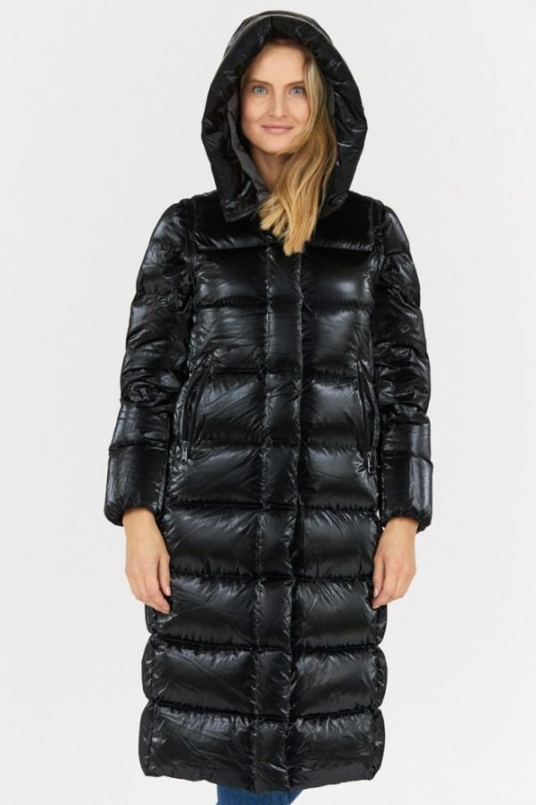 HETREGO Czarny damski błyszczący płaszcz puchowy z odpinanymi rękawami Summer, Rozmiar 36 EU - 40 IT